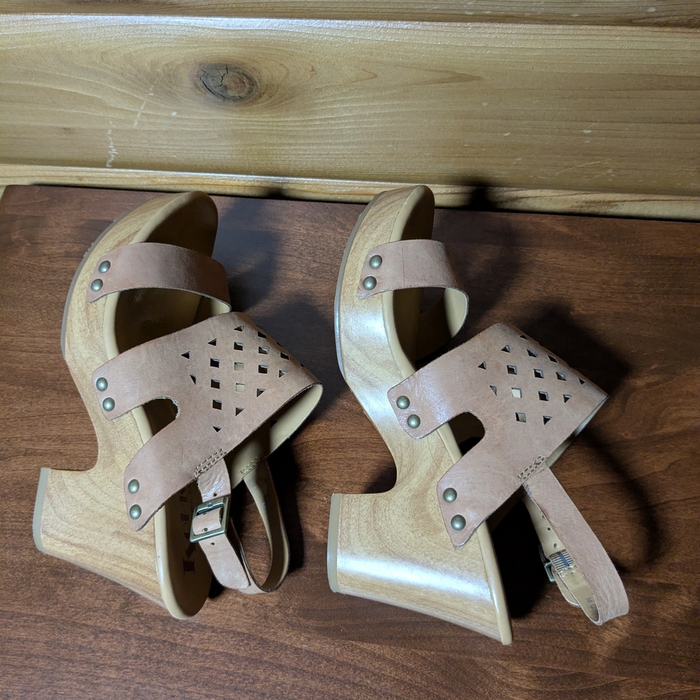 Korks Tan Wedge Sandals - Picture 8 of 12